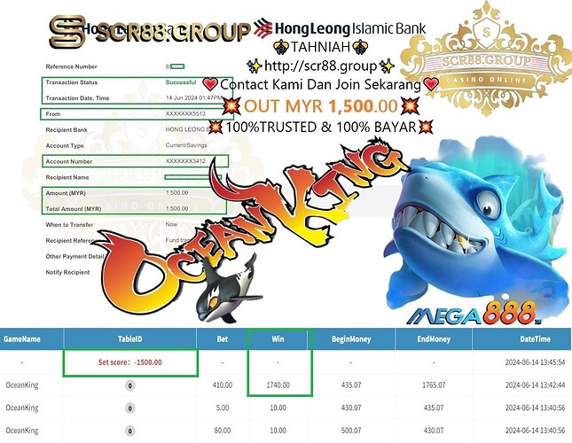 Mega888, OceanKing, Jackpot, Online Gaming, MYR 1500