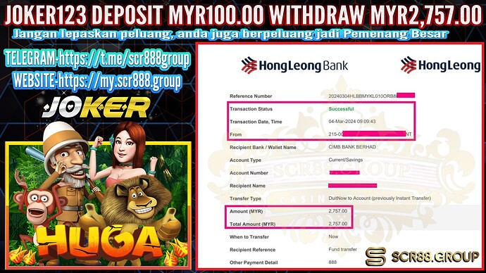 🎰🌟 Win big with Joker123 & Huga Games: Turn 100MYR into 2,757MYR! Join now for a chance to hit the jackpot! 💰💯 #casino #onlinegambling