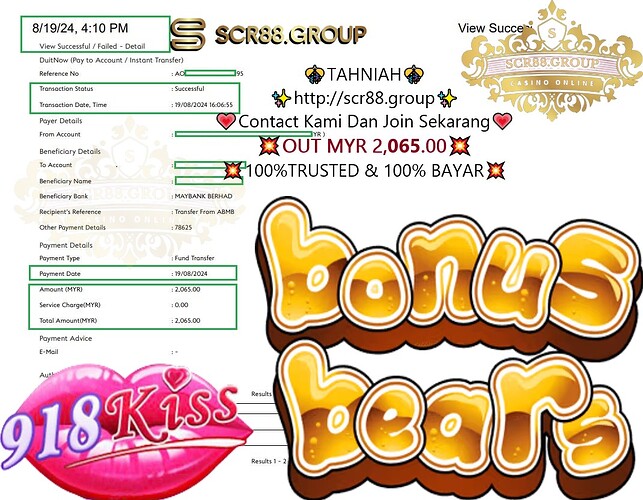 918Kiss, Bonus Bears, slot game, MYR 150 to MYR 2,065, online casino