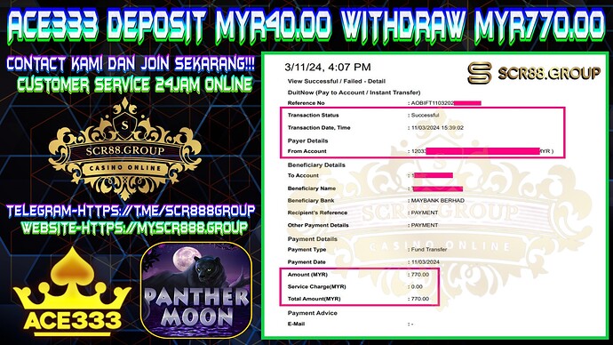 🌙🎰 Play Ace333's Panther Moon & turn MYR40 into MYR770 today! Win big & enjoy thrilling gameplay. Get ready for an exciting adventure! 🎉💰