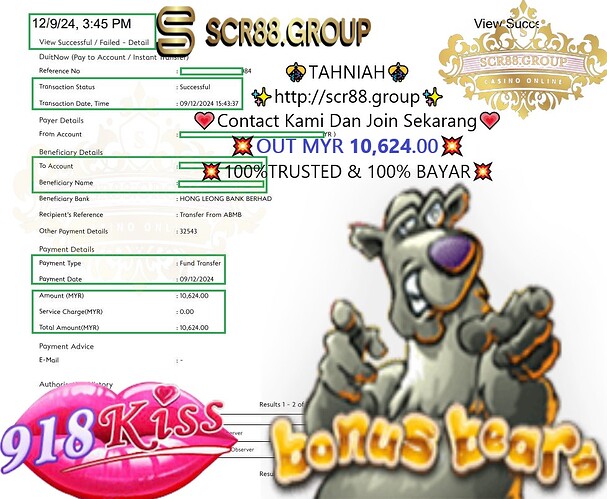 918Kiss, Bonus Bear, Online Slots, Big Wins, MYR 10,624