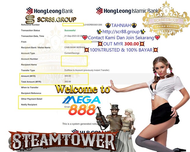  🔥🎰 Get ready to WIN BIG with Mega888 Casino Games! 🏰 Play Steamtower now and 🤑 win up to MYR 300.00! Don't miss out, start playing today! 🎉💰 