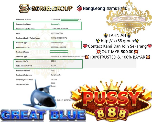 🌊 Dive into the Great Blue with Pussy888! Play with MYR 50.00 and win BIG - up to MYR 500.00! Don't miss out on this thrilling opportunity! 💰🎰🐠