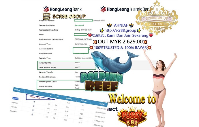  🐬💰 Take a dip into Dolphin Reef at Pussy888 and multiply your money! Play now and turn MYR 50.00 into MYR 300.00! 🌊💸 