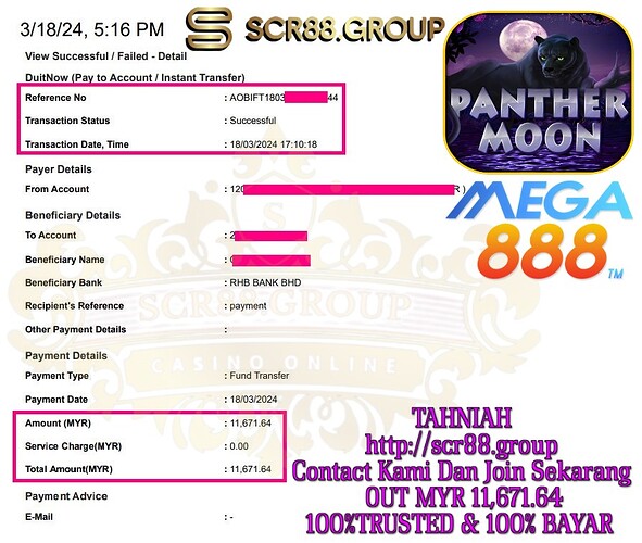 Play now with Mega888 Panther Moon and win MYR11,671.64! Join the excitement 🌙💰 Don't miss out on your chance to win big!